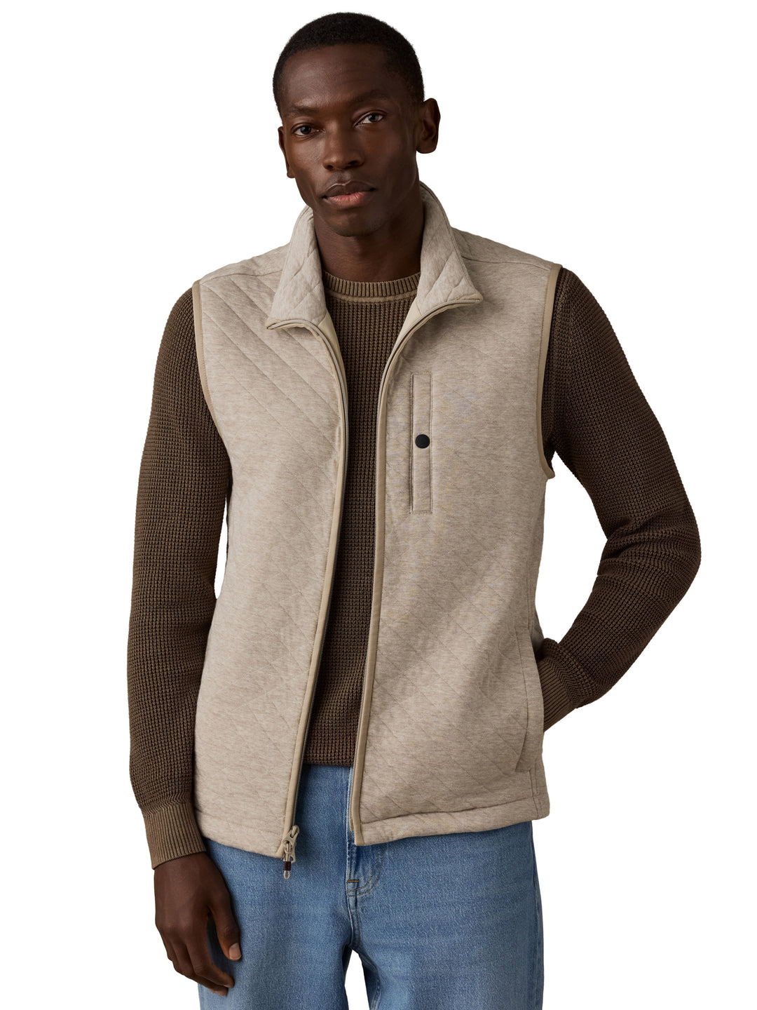 Faherty Epic Quilted Fleece Vest: Oatmeal Melange