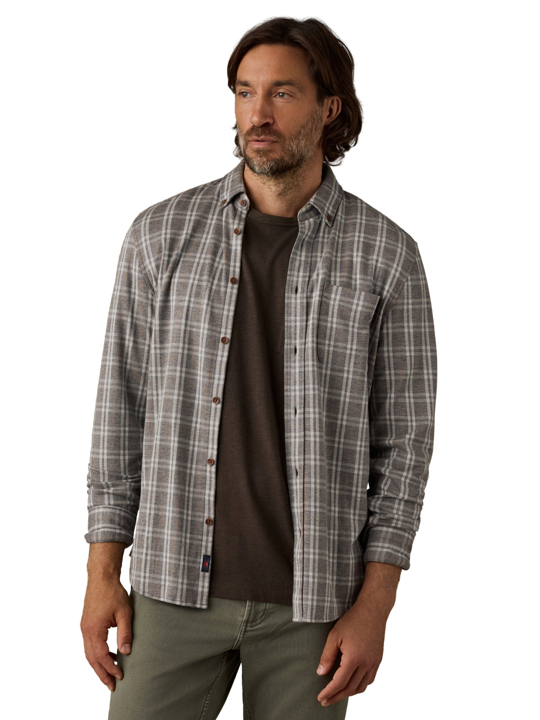 Faherty Coastline Knit Shirt: Grey Cloud Plaid