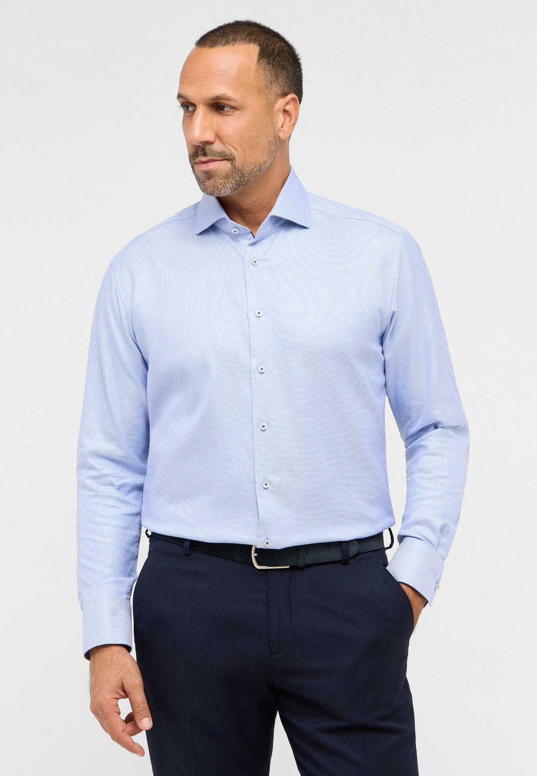 Eterna Modern Fit Structured Twill Modern Fit Kent Collar Dress Shirt: Light Blue