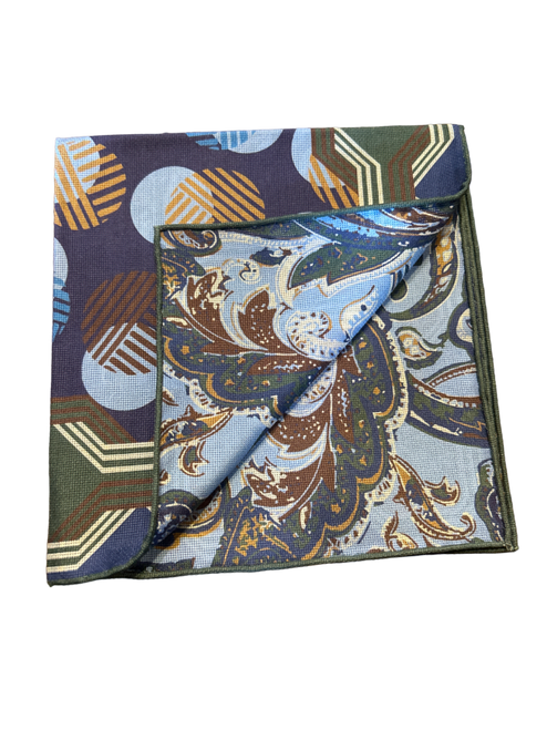 Seaward & Stearn Green/Brown/Blue Geometric Pocket Square