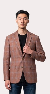 Paul Betenly Modern Soft Sport Coat: Brick/Blue Plaid