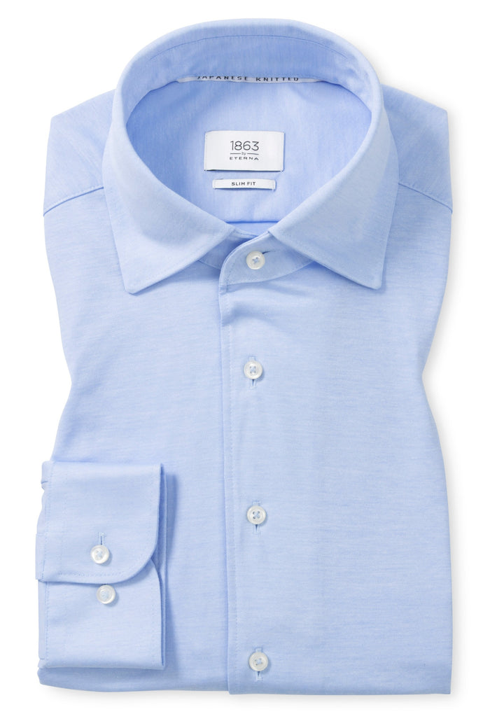 Eterna Soft Japenese Knit Slim Fit Vari Collar: Light Blue