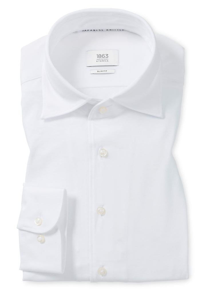 Eterna Soft Japenese Knit Slim Fit Vari Collar: White