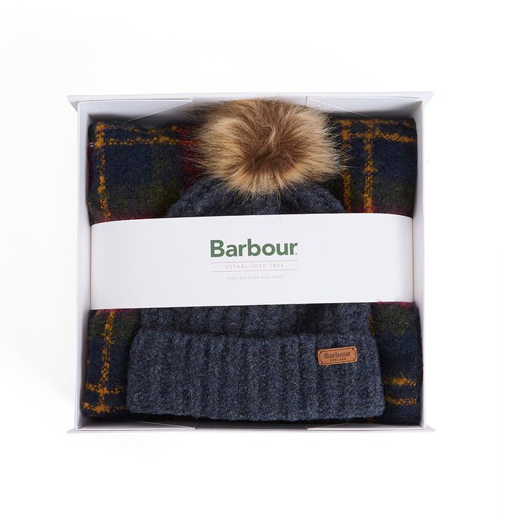 Barbour Saltburn Beanie & Tartan Scarf Gift Set: Winterberry Tartan