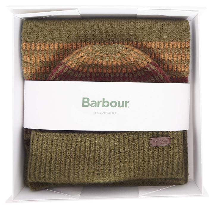 Barbour Branton Beanie & Scarf Gift Set: Army Green