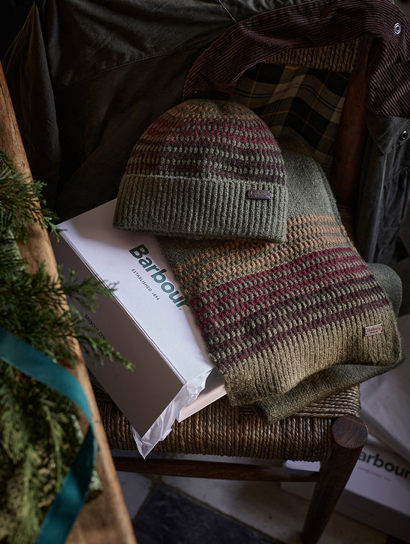 Barbour Branton Beanie & Scarf Gift Set: Army Green