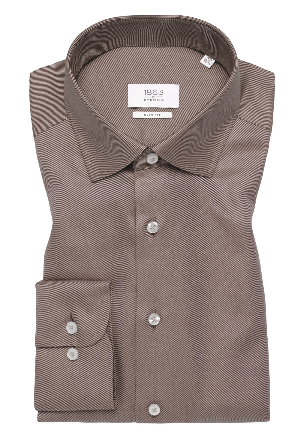 Eterna Royal Twill Slim Fit Kent Collar: Brown