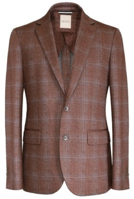 Paul Betenly Modern Soft Sport Coat: Brick/Blue Plaid