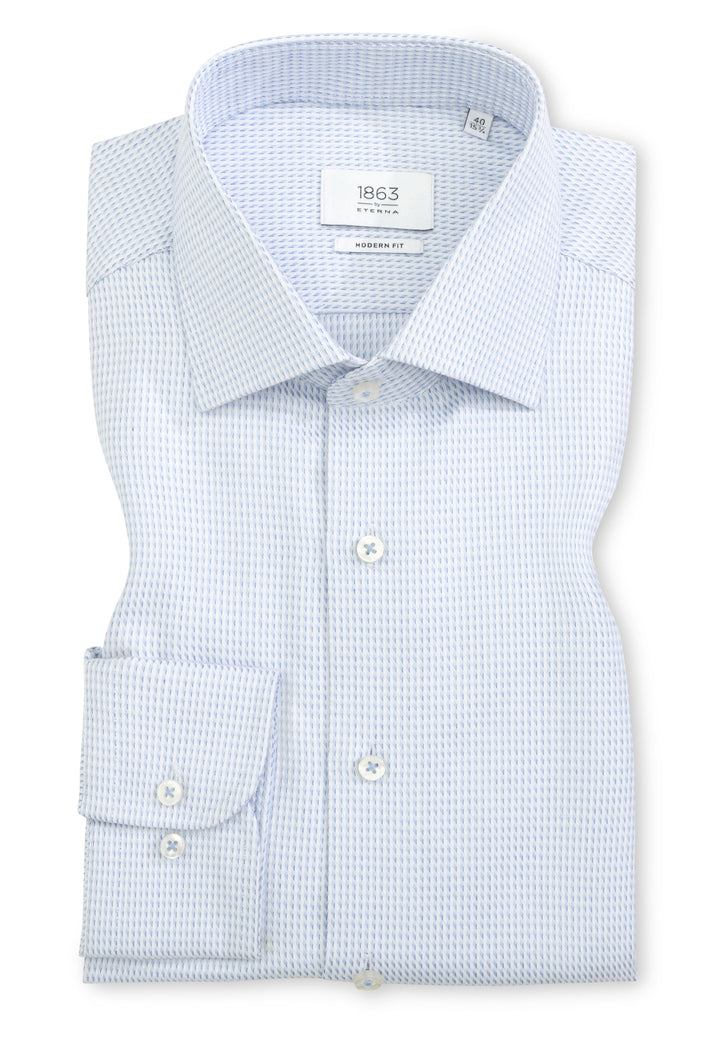 Eterna Italian Structured Twill Modern Fit Kent Collar Dress Shirt: Blue
