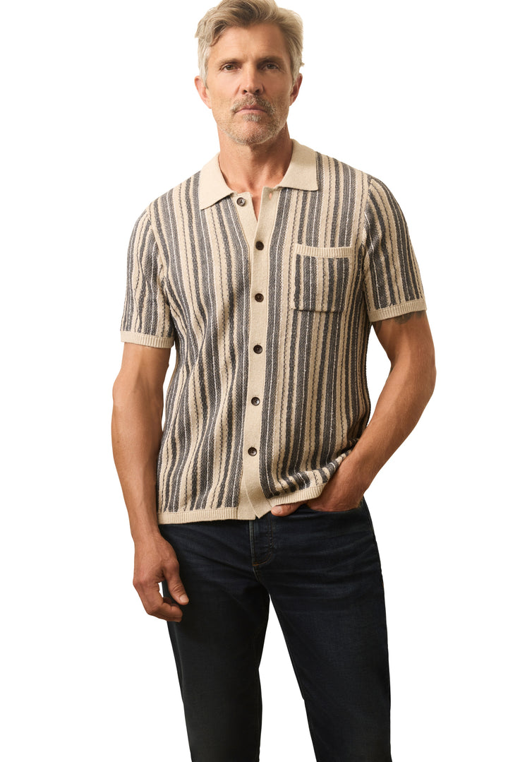 Faherty Short-Sleeve Sweater Shirt: Iron Mountain Stripe