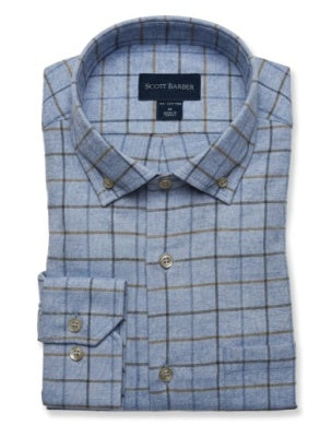 Scott Barber Cotton Cashmere Flannel Shirt: Blue