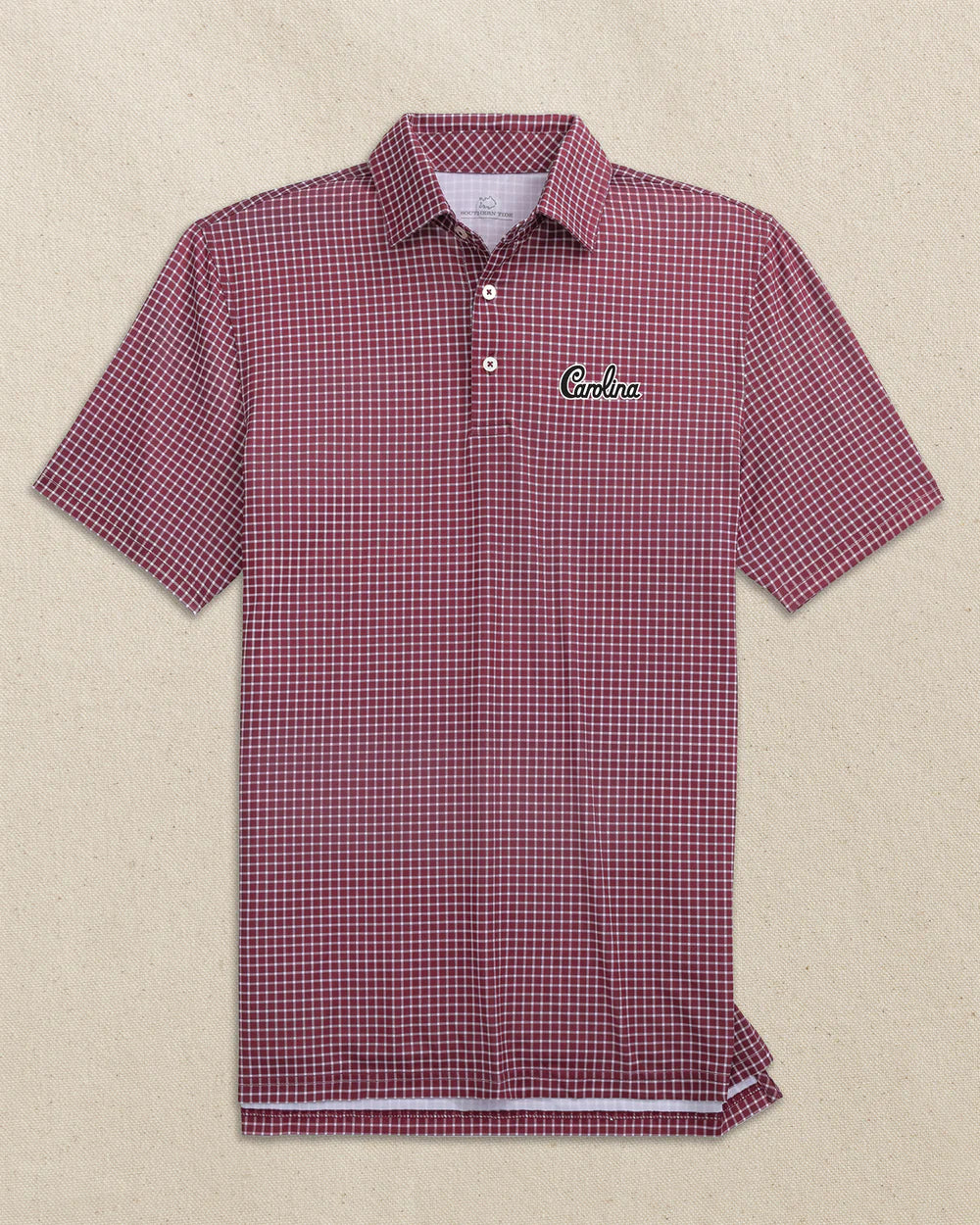 Southern Tide USC Gamecocks Carolina Script Driver Dunes Edge Plaid Polo: Chianti