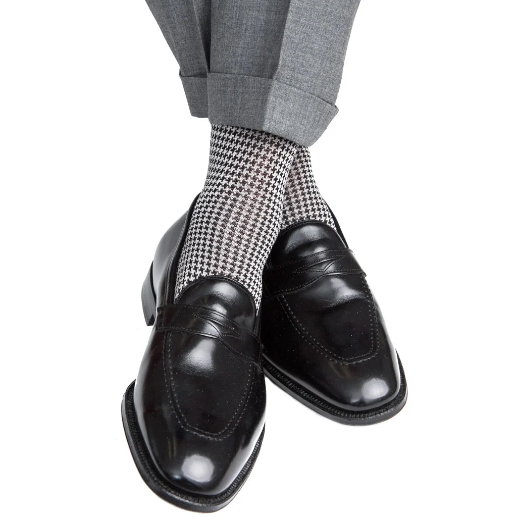 Dapper Classics Black and Ash Houndstooth Sock
