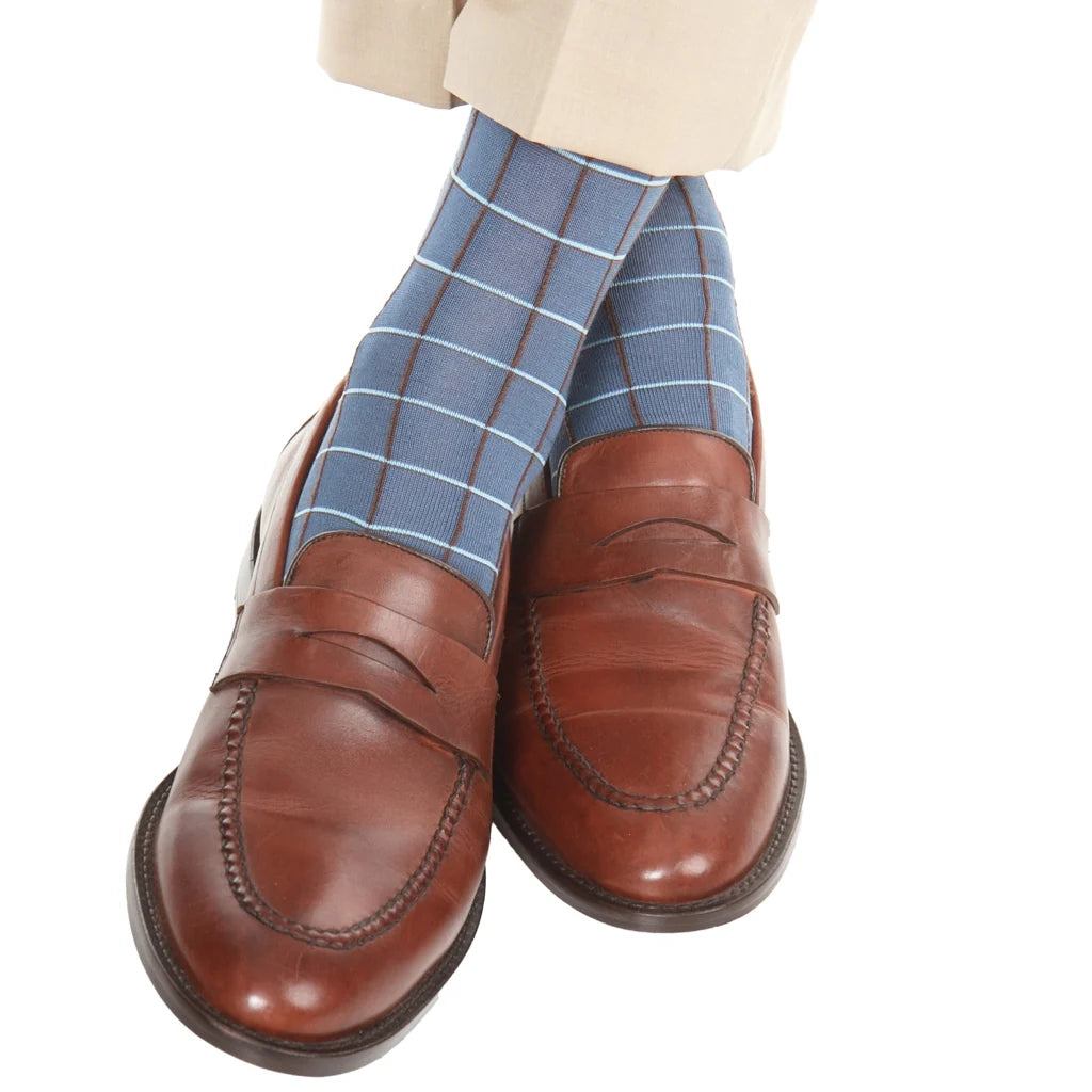 Dapper Classics Blue Bay Windowpane Sock