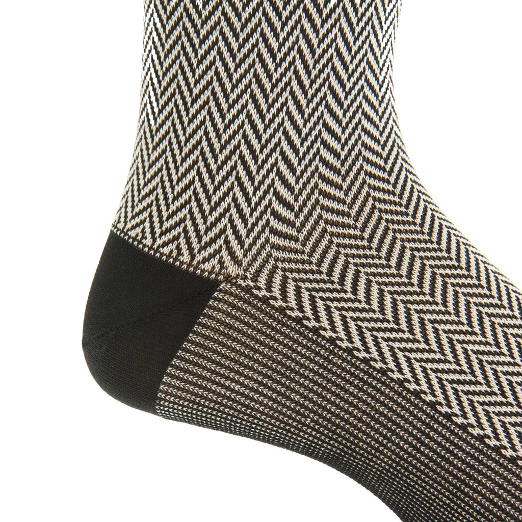 Dapper Classics Black and Tan Herringbone Cotton Sock