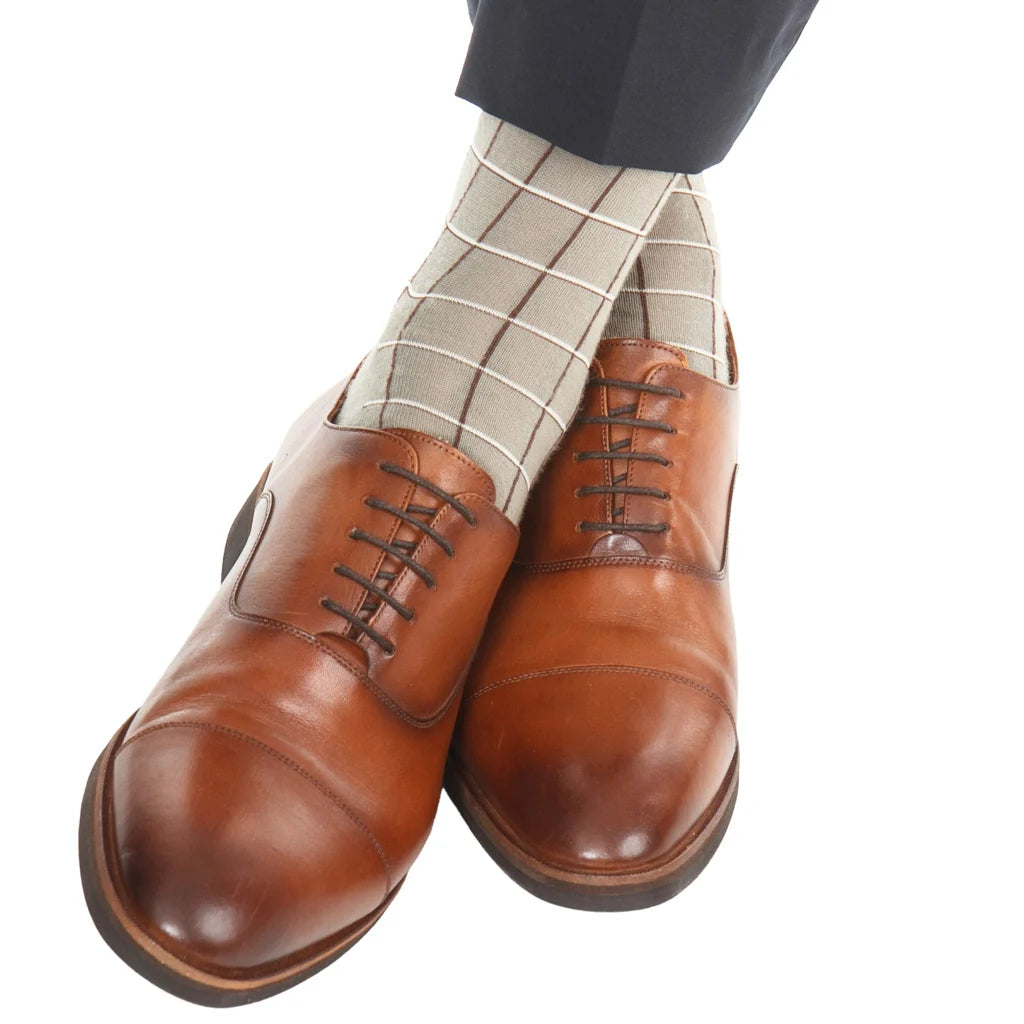 Dapper Classics Taupe Windowpane Sock