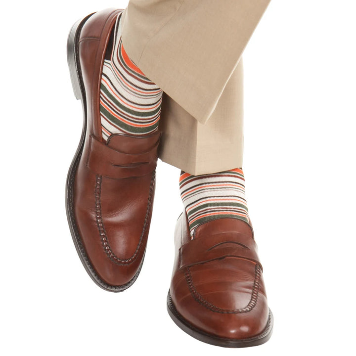 Dapper Classics Coffee Brown with Varigated Stripe Cotton Sock