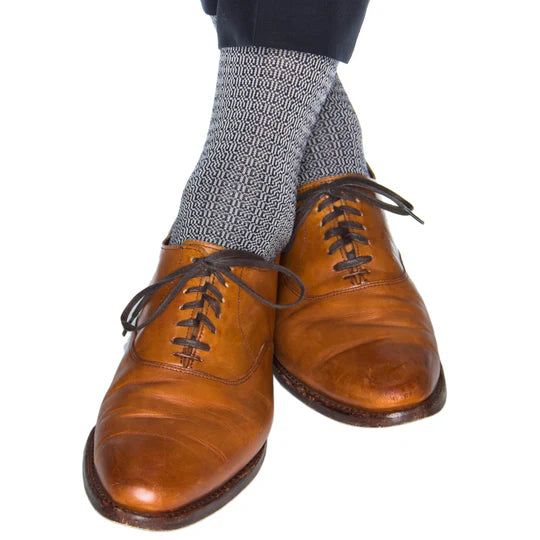 Dapper Classics Classic Navy with Ash Chain Link Mid Calf Cotton Sock