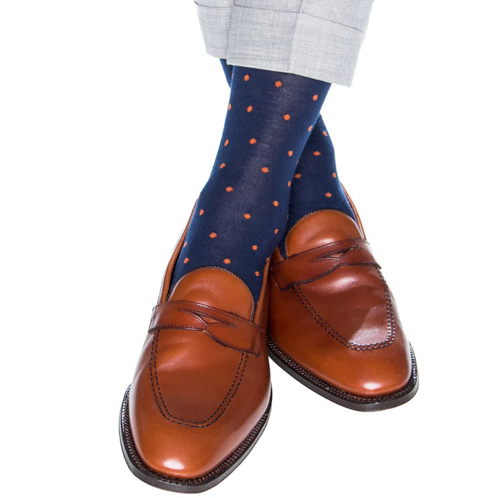 Dapper Classics Navy and Orange Dot Sock