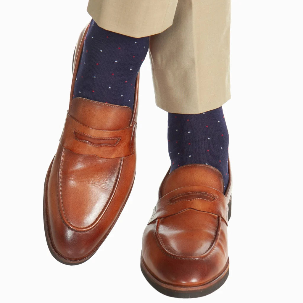 Dapper Classics Navy With American Flag and Pin Dots socks