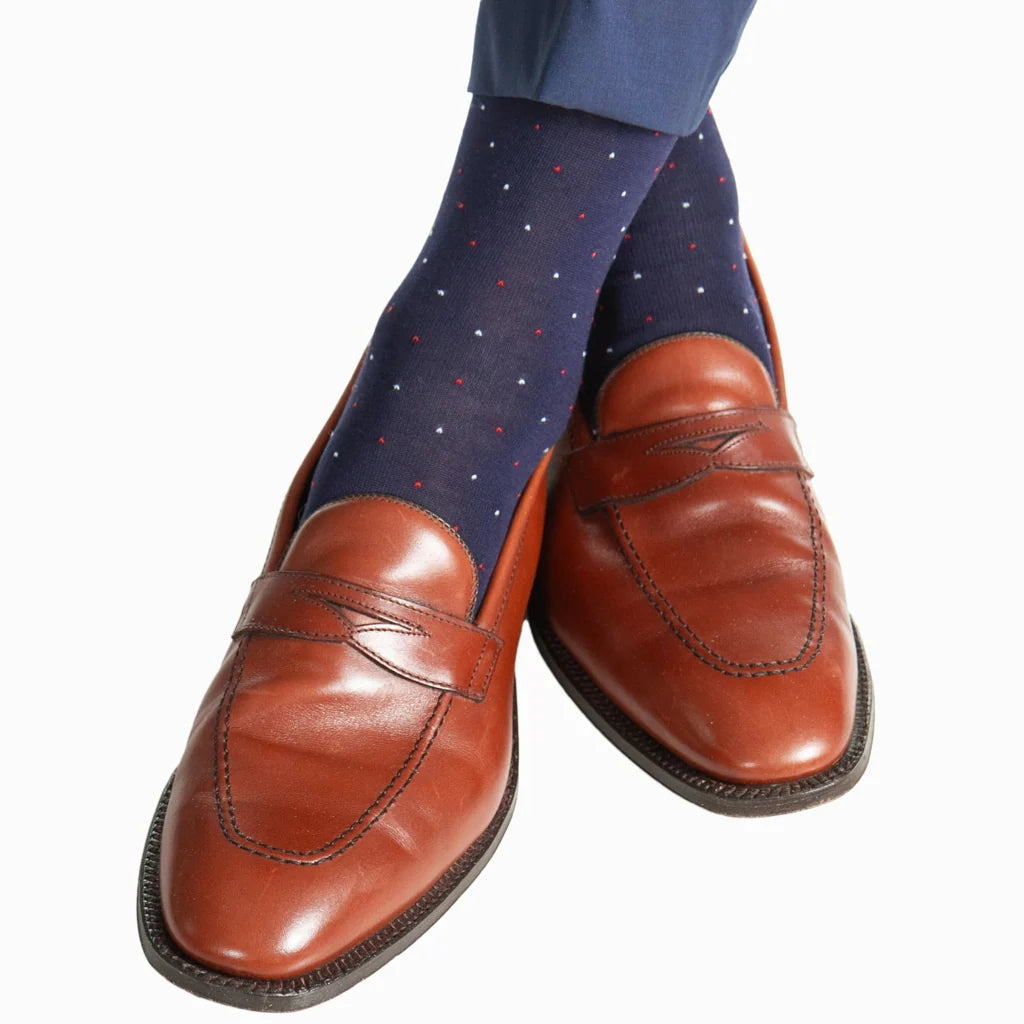 Dapper Classics Navy With American Flag and Pin Dots socks