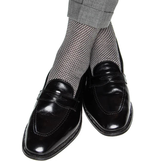 Dapper Classics Black and Ash Birdseye Mid Calf Cotton Sock