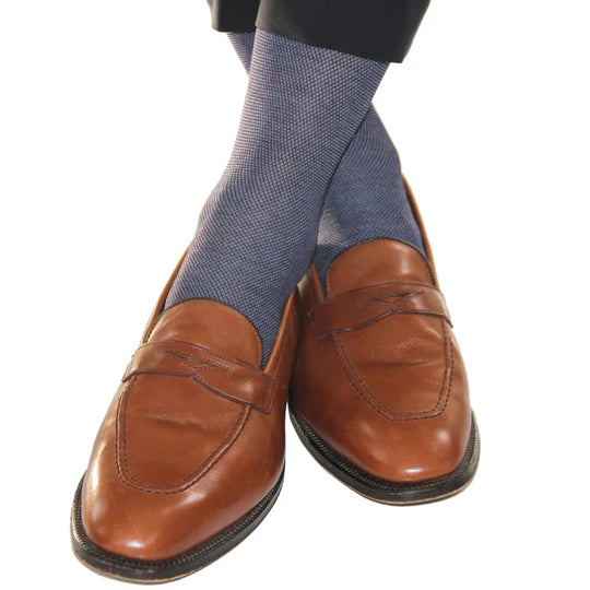 Dapper Classics Navy and Sky Blue Nailhead Cotton Sock