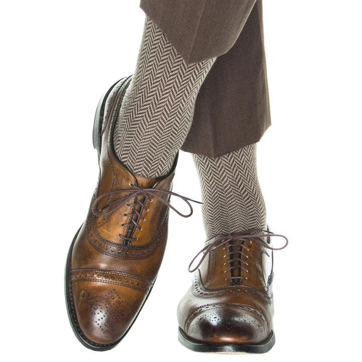 Dapper Classics Coffee and taupe Herringbone Sock