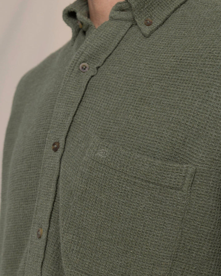Southern Tide Waffle Weave Heather Sport Shirt: Heather Cedar Green
