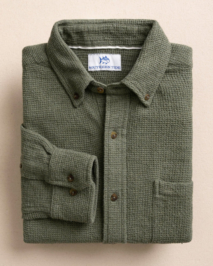 Southern Tide Waffle Weave Heather Sport Shirt: Heather Cedar Green