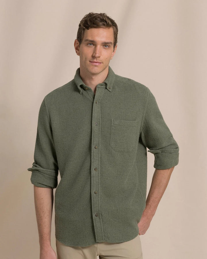 Southern Tide Waffle Weave Heather Sport Shirt: Heather Cedar Green