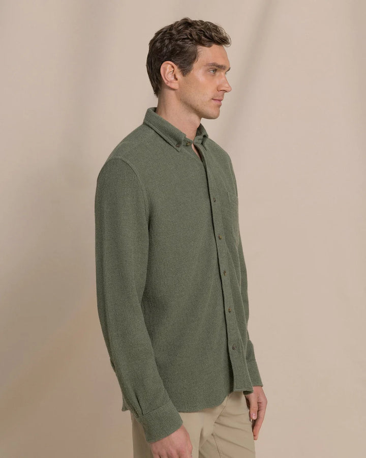 Southern Tide Waffle Weave Heather Sport Shirt: Heather Cedar Green