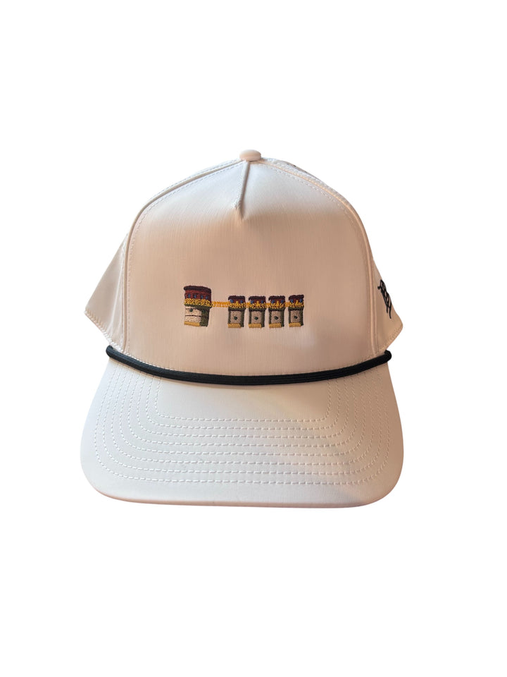 Branded Bills Bare Curved 5 Panel Rope Lake Murray Dam Towers Hat: White with Black Rope