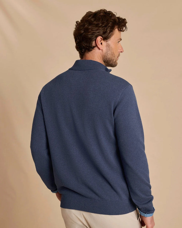 Southern Tide Whitehaven Heather Quarter Zip Sweater: Heather Nautical Blue