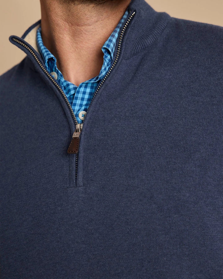 Southern Tide Whitehaven Heather Quarter Zip Sweater: Heather Nautical Blue
