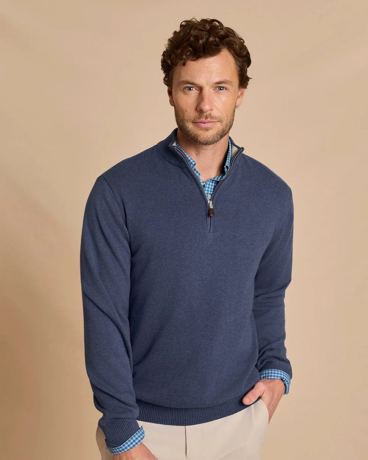 Southern Tide Whitehaven Heather Quarter Zip Sweater: Heather Nautical Blue