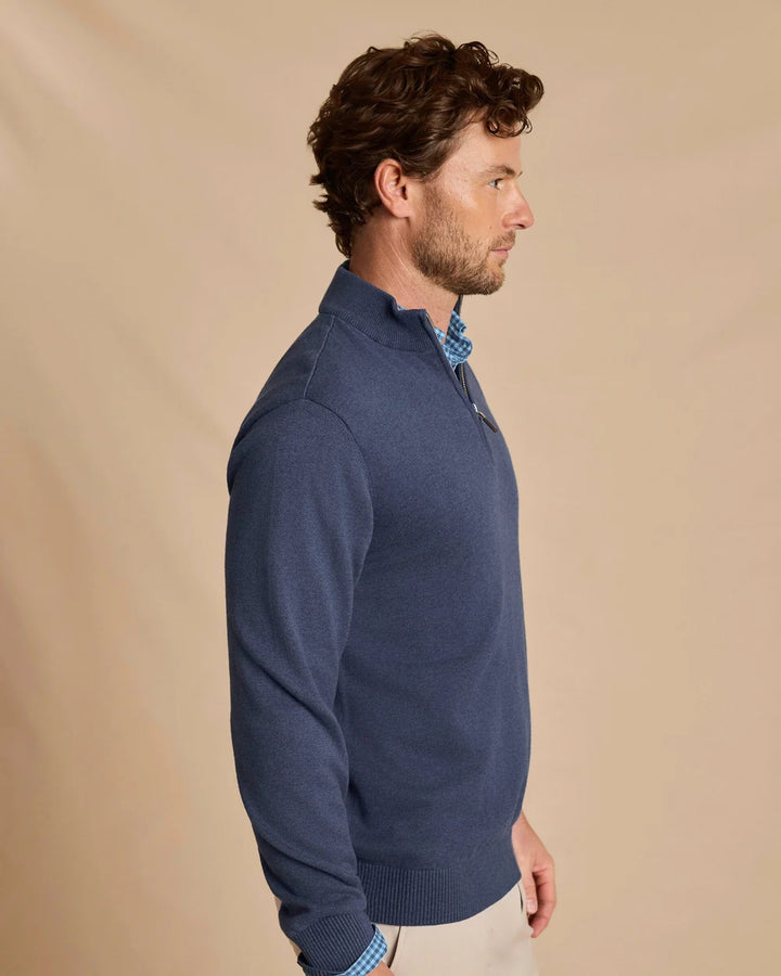 Southern Tide Whitehaven Heather Quarter Zip Sweater: Heather Nautical Blue