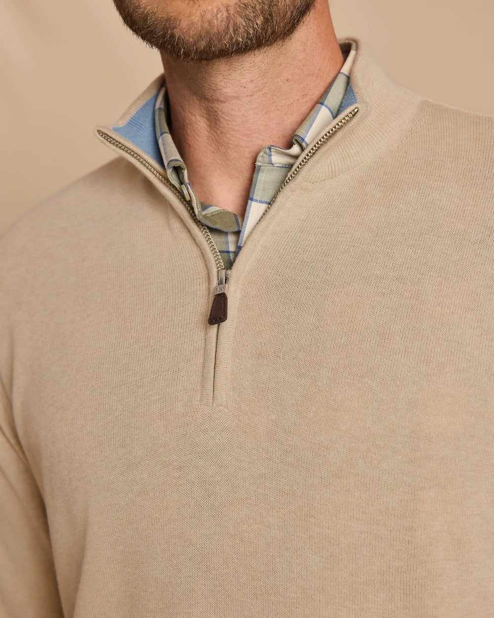Southern Tide Whitehaven Heather Quarter Zip Sweater: Heather Sand Dunes