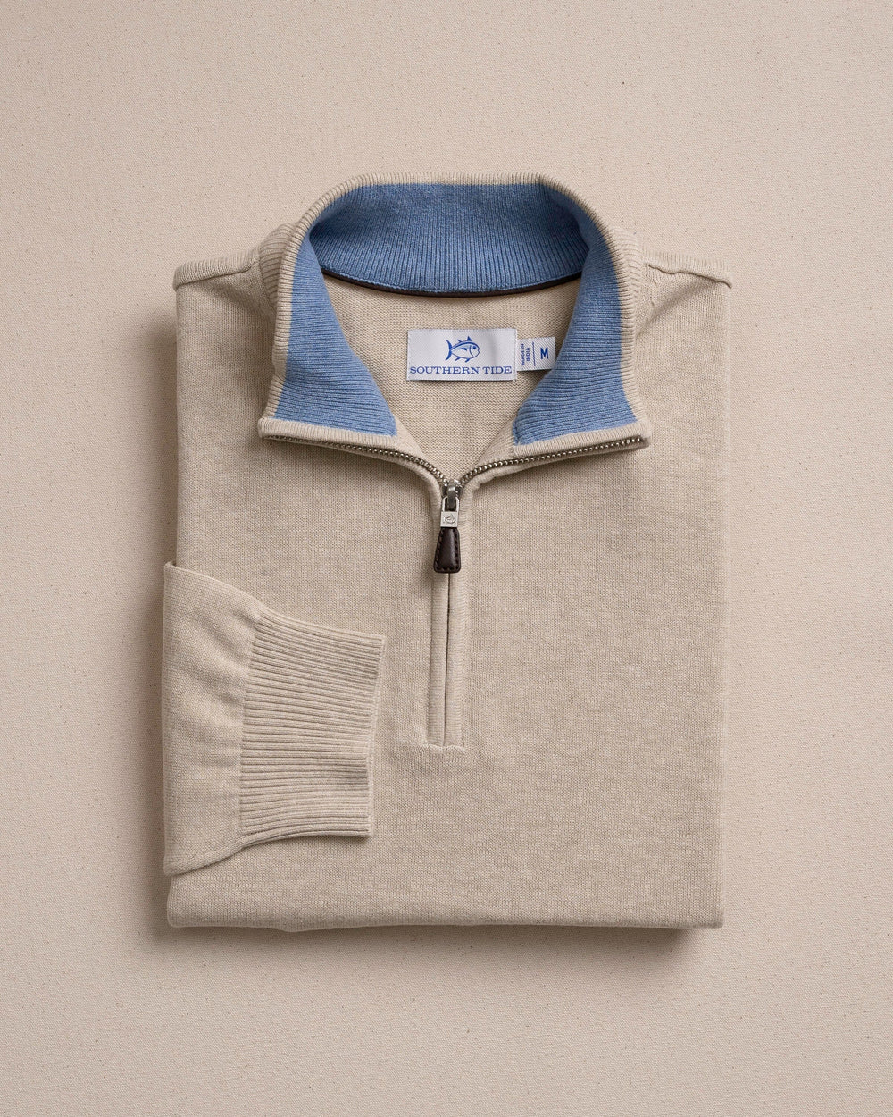 Southern Tide Whitehaven Heather Quarter Zip Sweater: Heather Sand Dunes