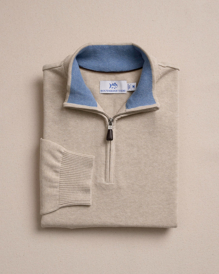 Southern Tide Whitehaven Heather Quarter Zip Sweater: Heather Sand Dunes