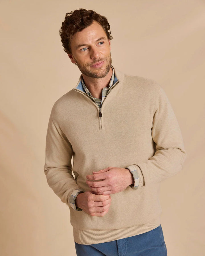 Southern Tide Whitehaven Heather Quarter Zip Sweater: Heather Sand Dunes