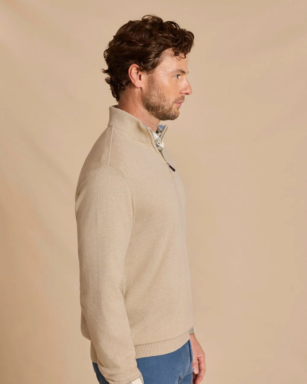 Southern Tide Whitehaven Heather Quarter Zip Sweater: Heather Sand Dunes
