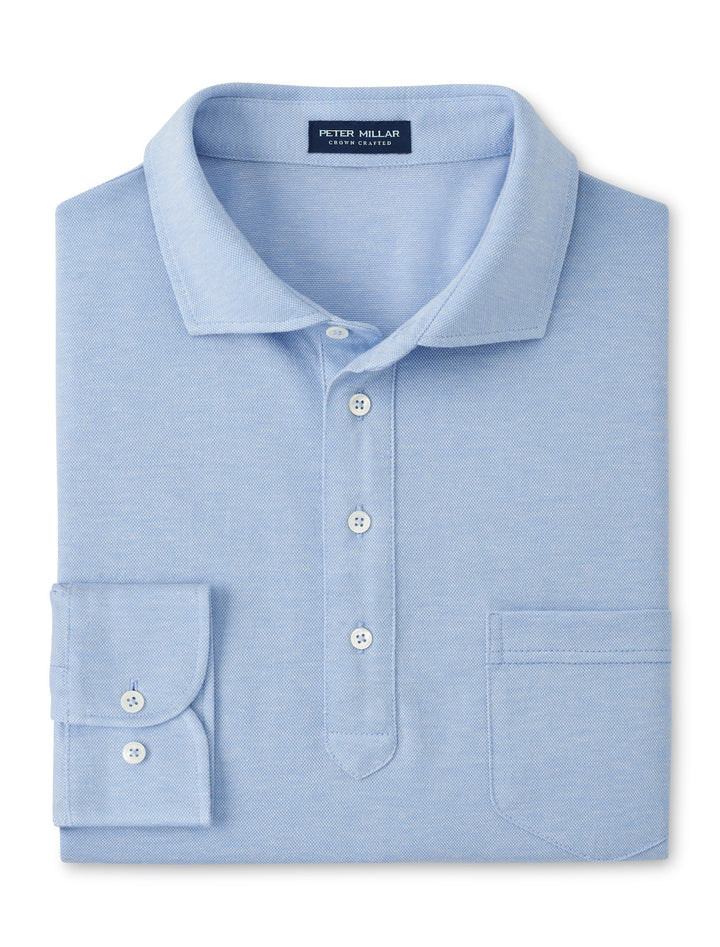 Peter Millar Crown Crafted Amble Long-Sleeve Cotton Cashmere Polo: Blue Frost